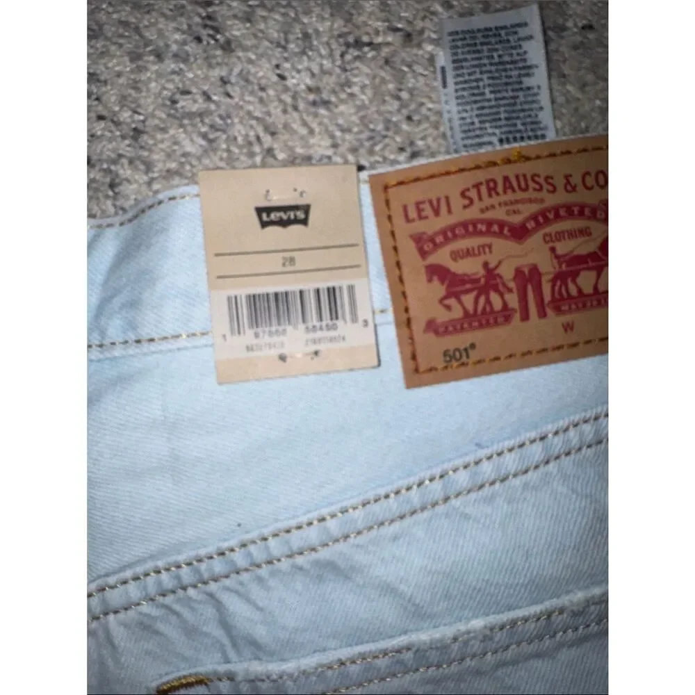 Levi's 501 Light Blue Distressed Denim Jean Shorts